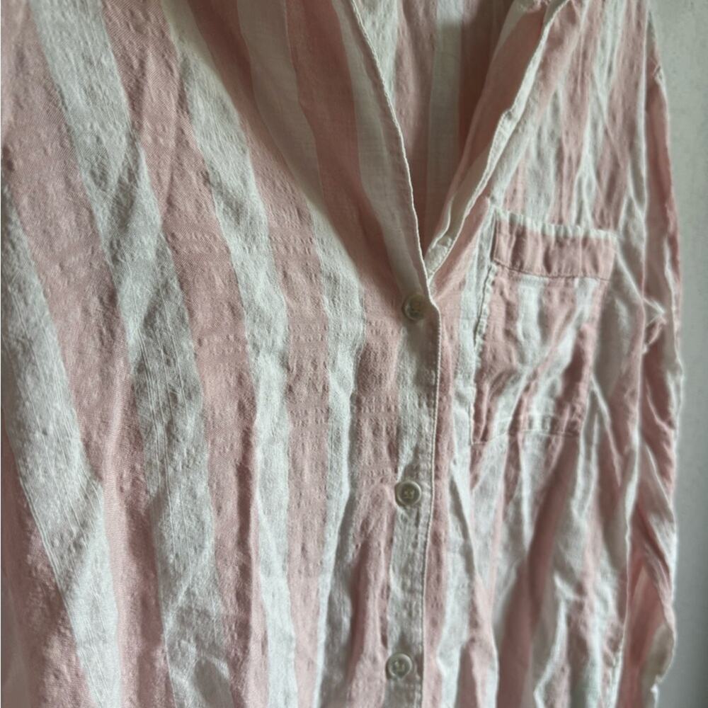 Eberjey Pink White Stripe Lightweight Long Sleeve Button Down Pajama Top Women S - Picture 2 of 5